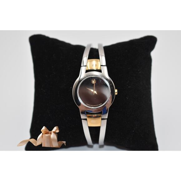 Movado Women's Watch Amorosa Black Dial Swiss Quartz 24mm Silver And Gold Tone - Picture 1 of 10